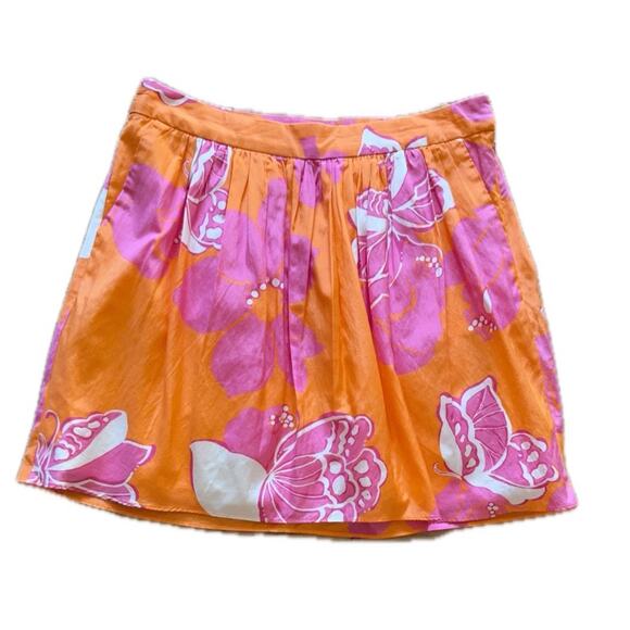Lilly Pulitzer Orange Pink Multi-Color Floral Mini WHITLEY KEEN PEACH Skirt 4 - Picture 1 of 9